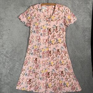 Betsy's Things Petites Vintage 90s Pink Floral Rayon Tea Dress Short Sleeve L